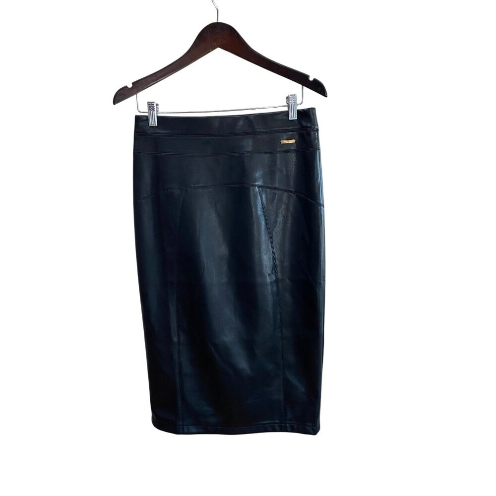 Marc New York Andrew Marc Faux Leather Pencil Skirt Black Midi Style M5MS0319 S - Picture 6 of 9